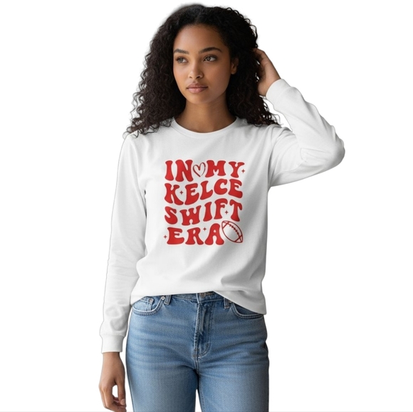 NWOT Taylor Swift "In My Kelce Swift Era" Long Sleeve White Tee Handcraf… - Picture 3 of 3